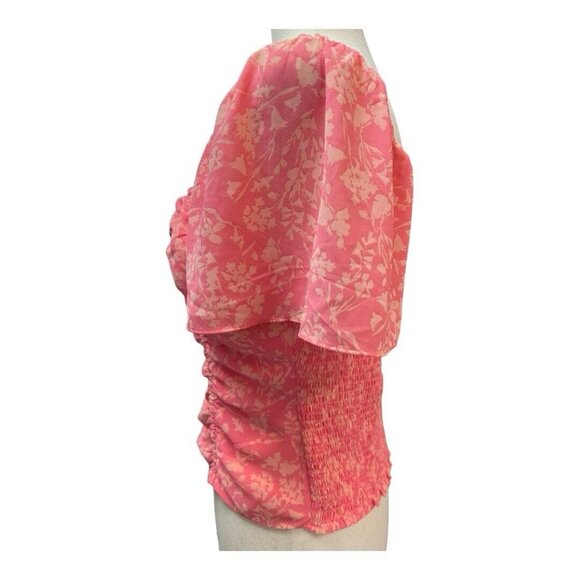 Lush Floral Ruched Front Blouse~Size Medium~Pink Smocked Back Top NWOT  L13 16 - Picture 7 of 11